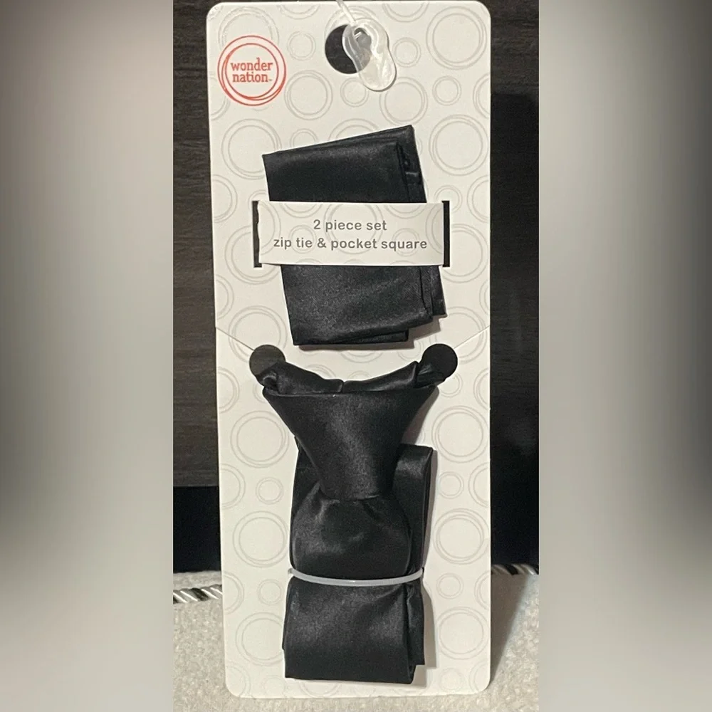 🔴 3/$12 Wonder Nation Boys’‎ Classic Black Tie and Pocket Square Set! NEW!